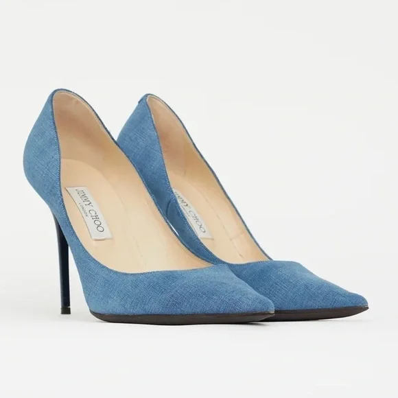 Jimmy Choo Abel Blue Denim Pointed Toe Stiletto Heel Pumps 42 - Picture 2 of 4